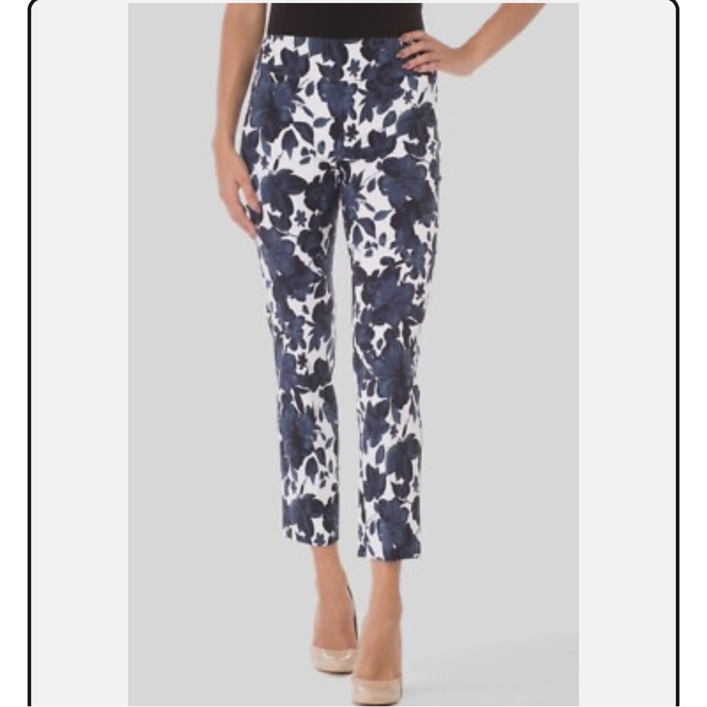 Joseph Ribkoff Slim Fit Blue Floral Print Crop Pants Size 6